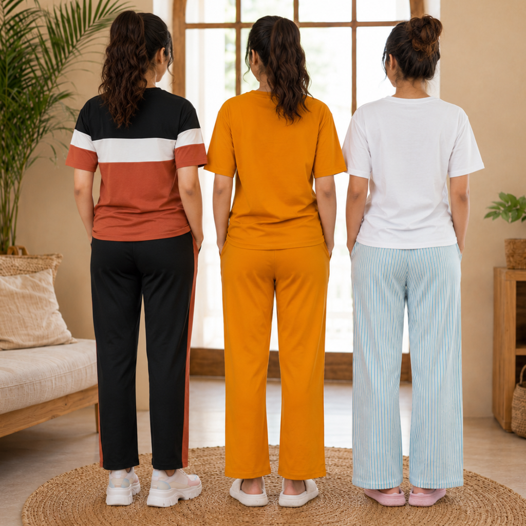 Pack of 3 Women Cotton T-Shirt Trouser Set (T-4)
