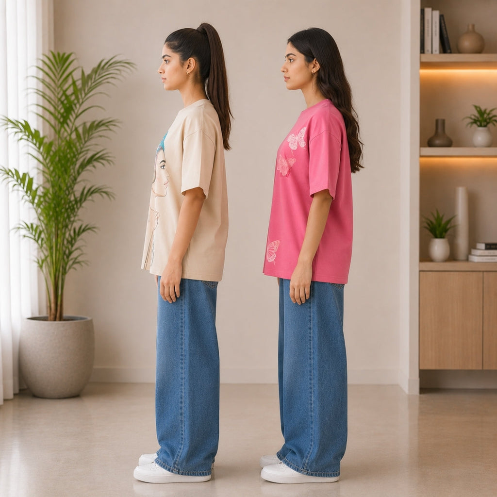 Pack of 2 Casual T-Shirts | Oversized Printed T-Shirt Combo Pack | TT-012
