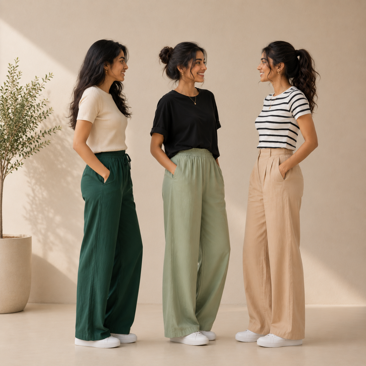 Pack of 3 Women Cotton T-Shirt Trouser Set (T-15)