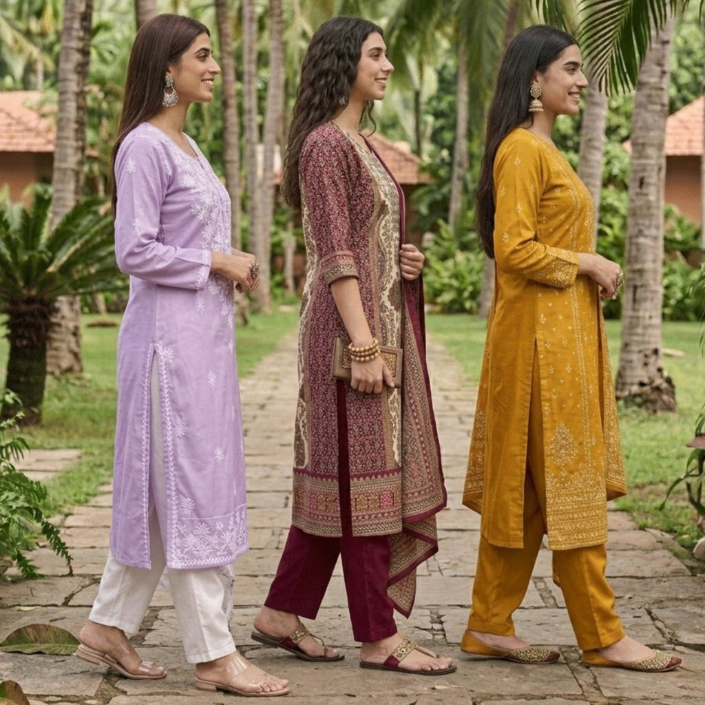 3 Pack Of Printed Cotton Kurta Set With Dupatta (VP-24)