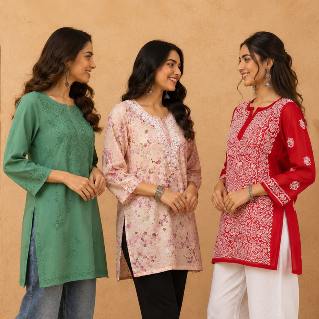 3 Chikankari Embroidery Short Kurtis | CSK-06