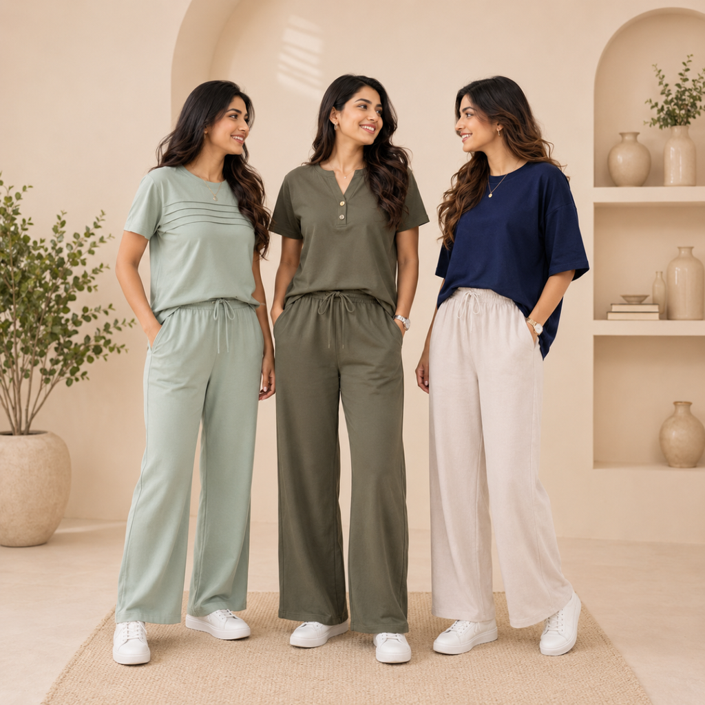 Pack of 3 Women Cotton T-Shirt Trouser Set (T-11)