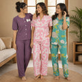 Pack of 3 Women Cotton T-Shirt Trouser Set (T-7)
