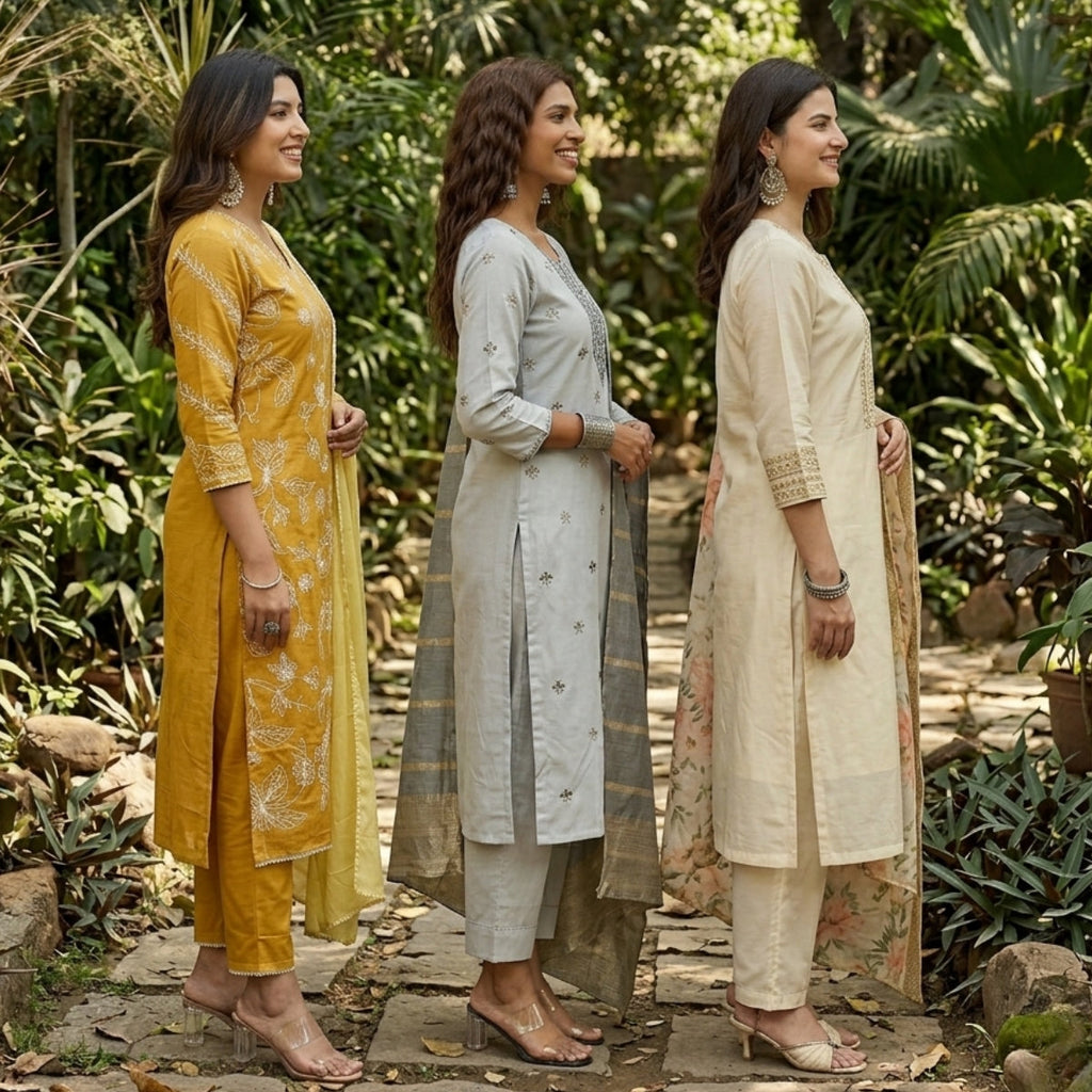 3 Pack Of Printed Cotton Kurta Set With Dupatta (VP-29)