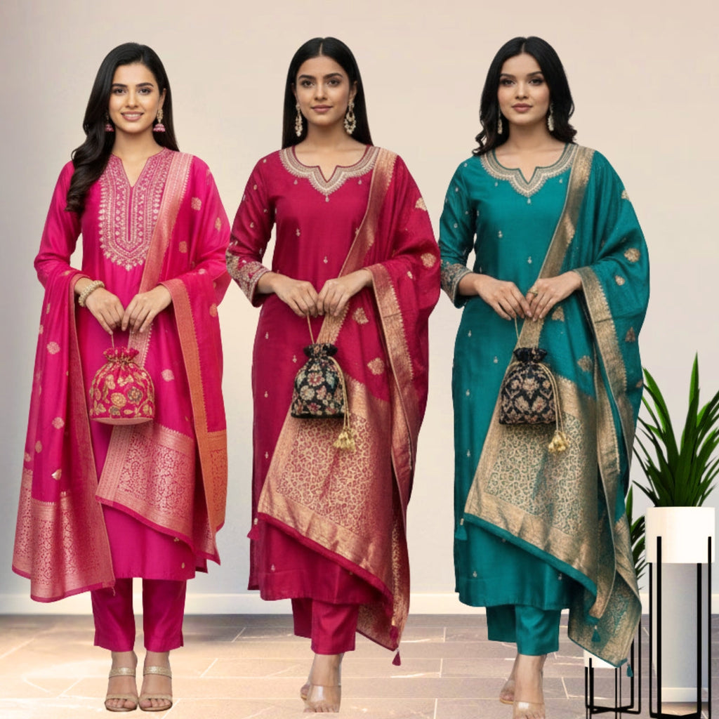 3 Cotton Kurtis with Pant & Dupatta |C-10