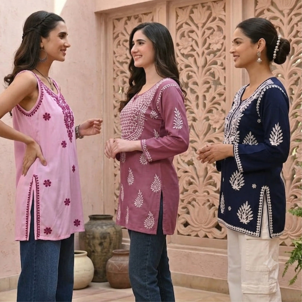 3 Chikankari Embroidery Short Kurtis | CSK-10