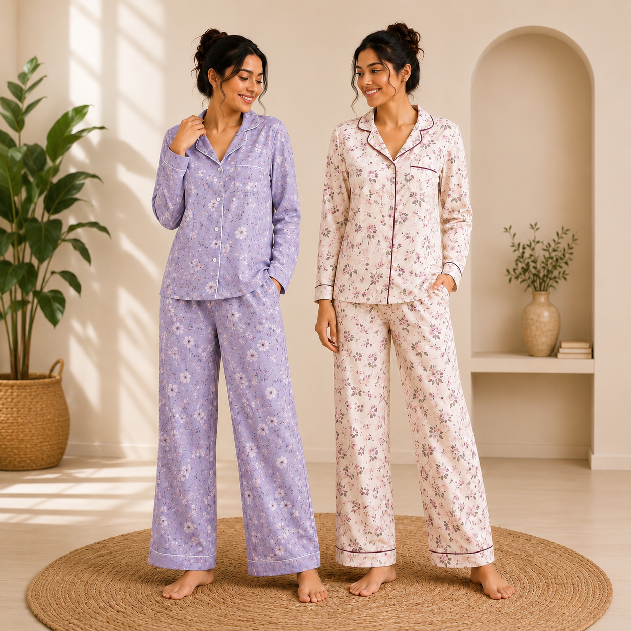 Floral Cotton Night Suit for Women | Pack of 2 | Full Pajama