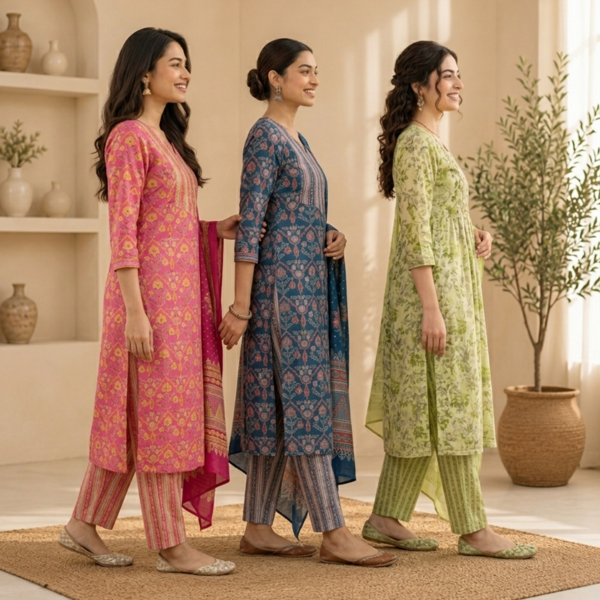 3 Pack Of Kurta With Dupatta (V-1)