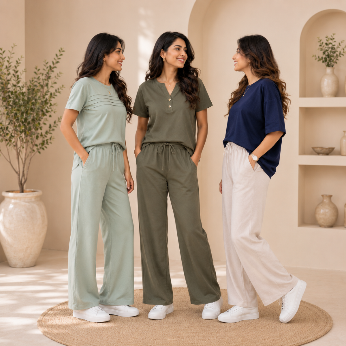 Pack of 3 Women Cotton T-Shirt Trouser Set (T-11)
