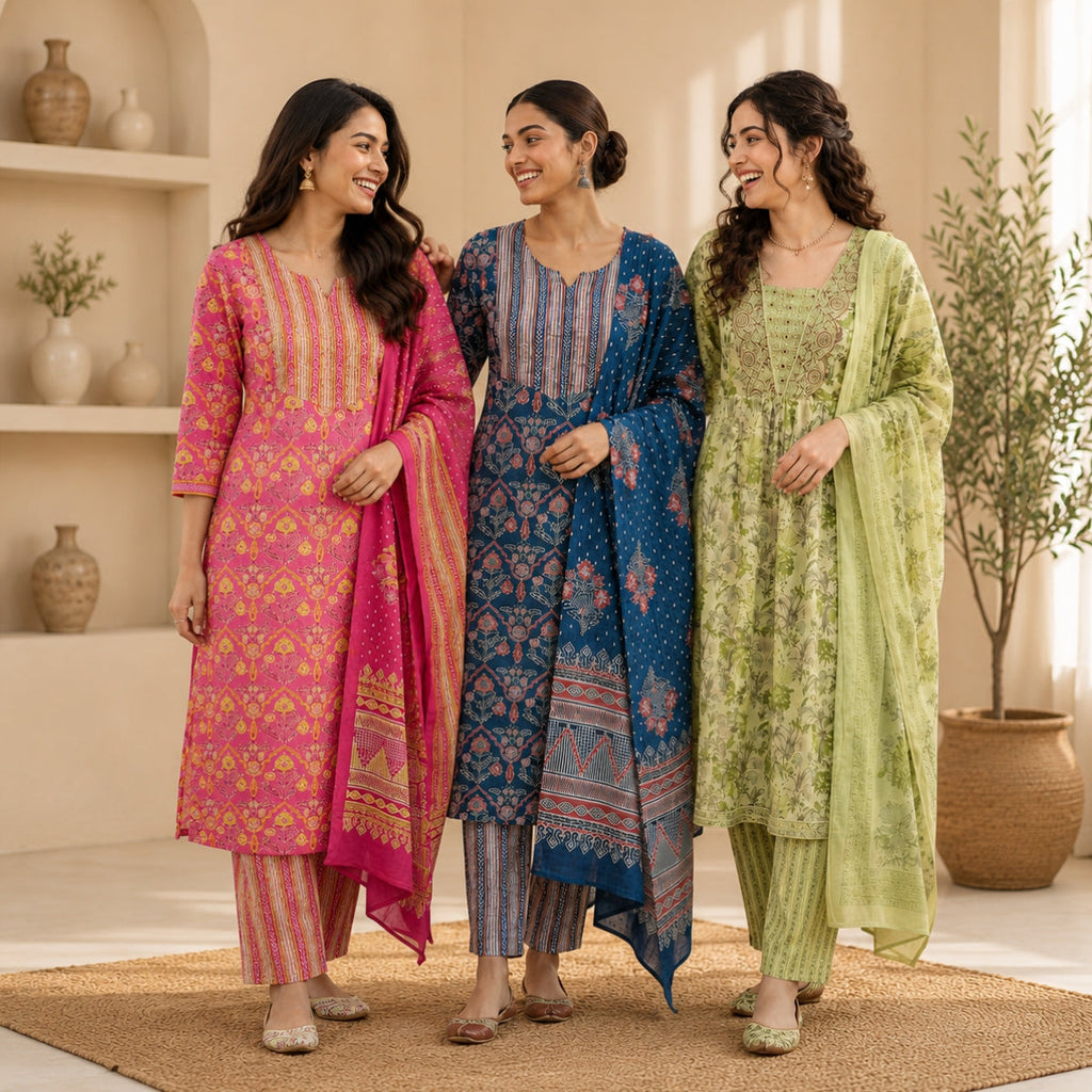 3 Pack Of Kurta With Dupatta (V-1)