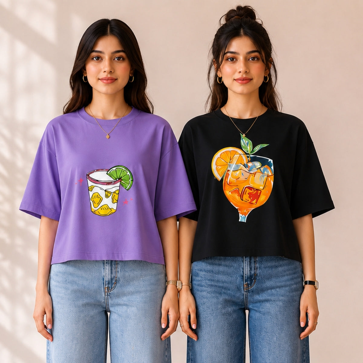 Pack of 2 Casual T-Shirts | Oversized Printed T-Shirt Combo Pack | TT-011