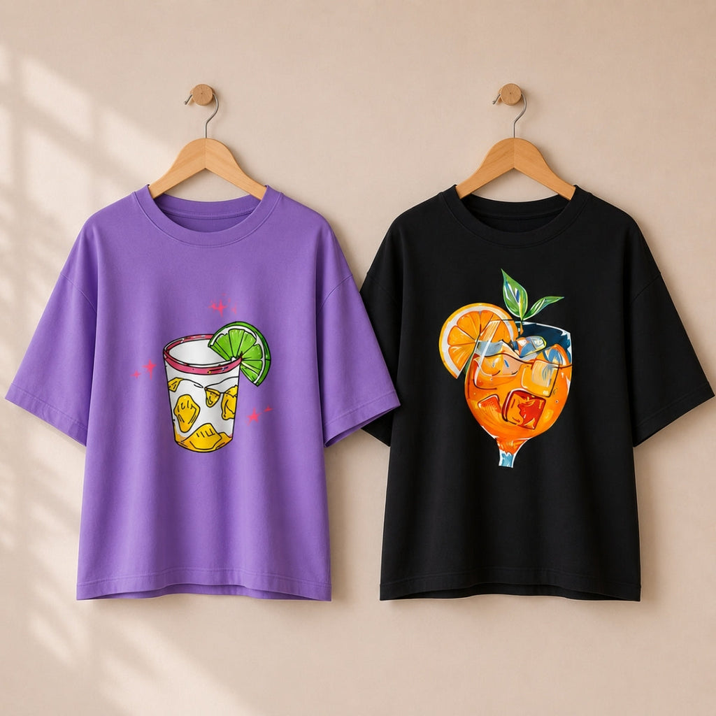Pack of 2 Casual T-Shirts | Oversized Printed T-Shirt Combo Pack | TT-011