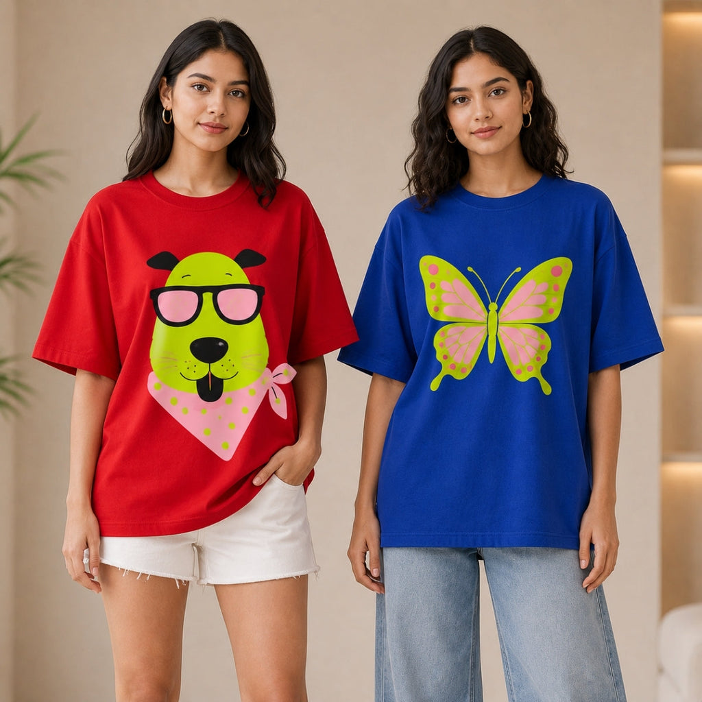 Pack of 2 Casual T-Shirts | Oversized Printed T-Shirt Combo Pack | TT-015