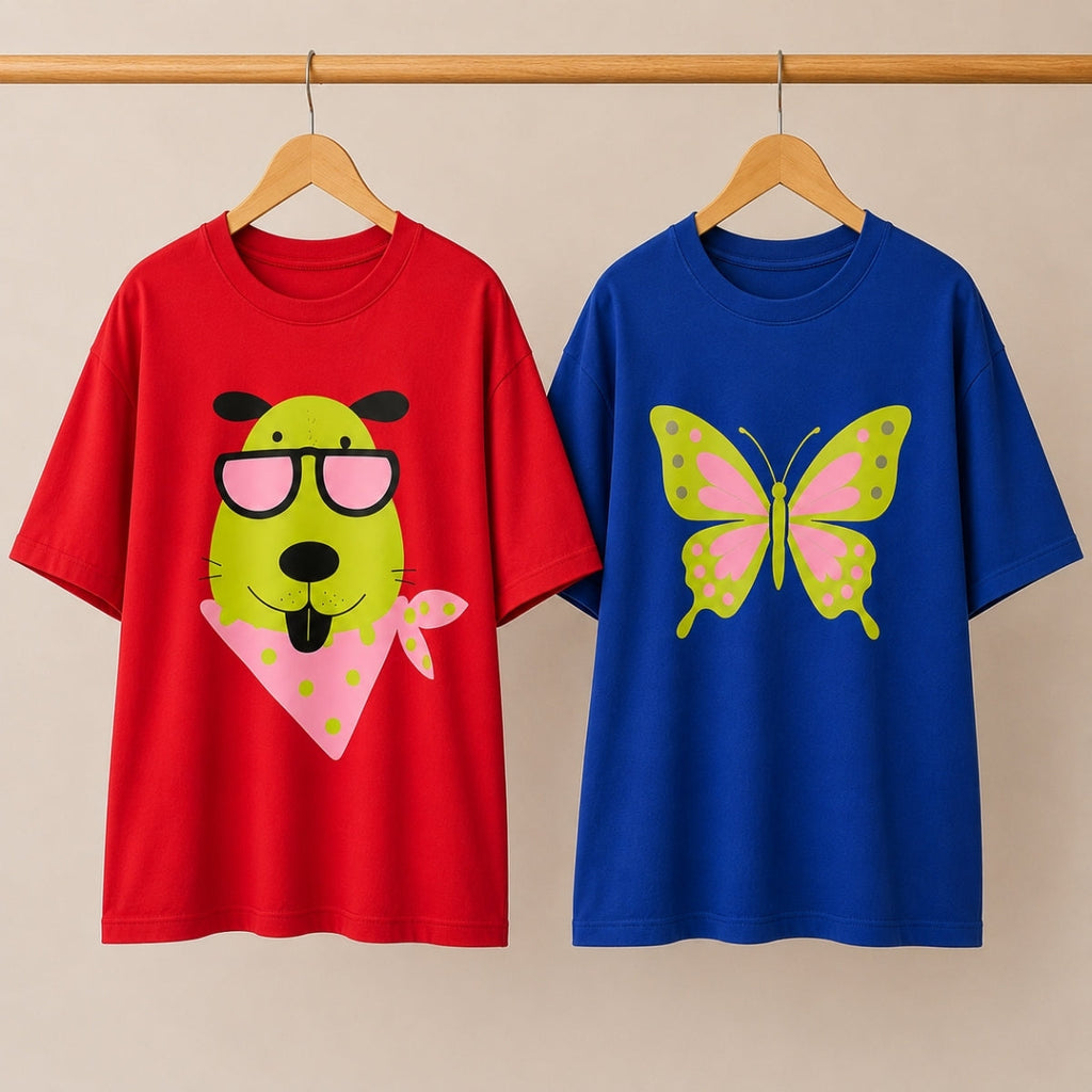 Pack of 2 Casual T-Shirts | Oversized Printed T-Shirt Combo Pack | TT-015