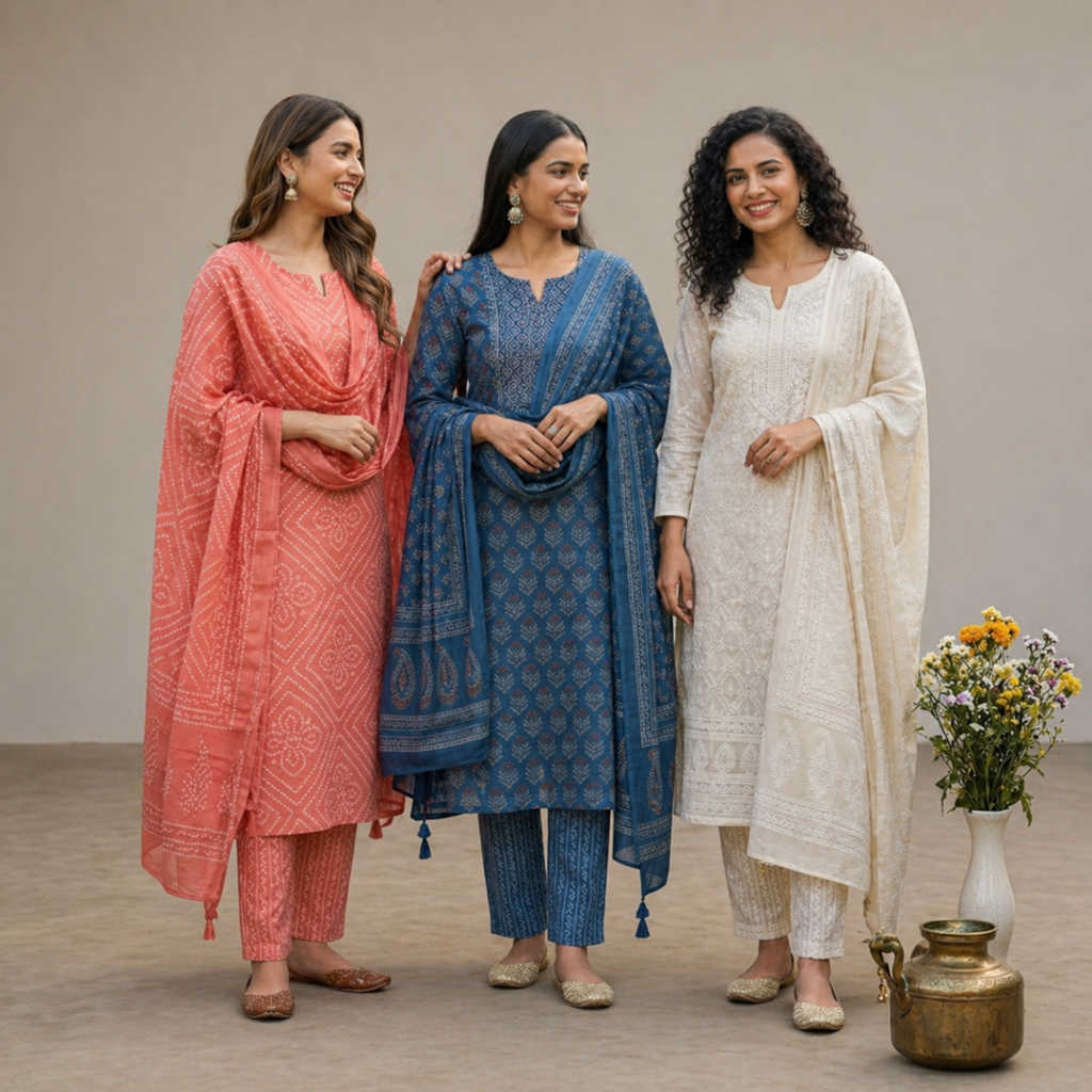 3 Cotton Kurta Set with Dupatta (CK-10)