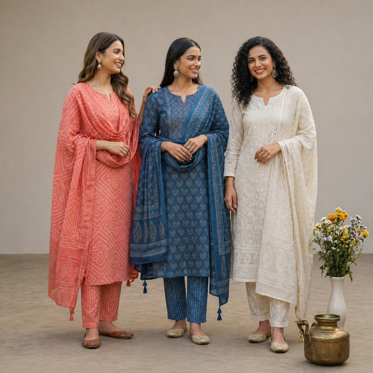 3 Cotton Kurta Set with Dupatta (CK-10)