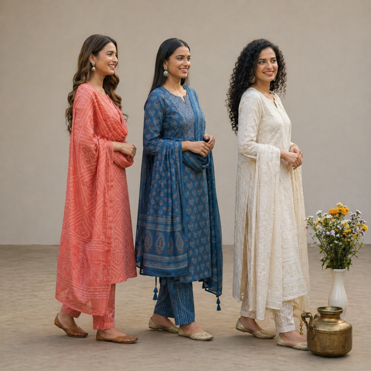 3 Cotton Kurta Set with Dupatta (CK-10)