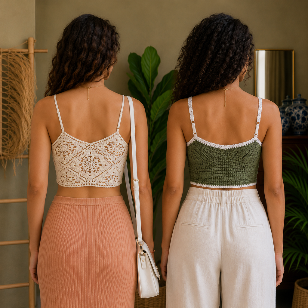 Women?s Crochet Bralette Tops | Pack of 2 | Sleeveless Summer Knit Crop Tops
