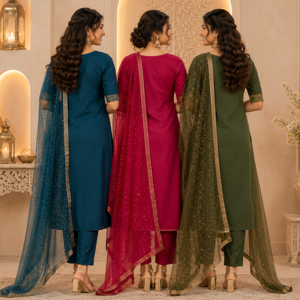 3 Kurta Set With Dupatta - Perfect For Every Occasion ( D-1 )