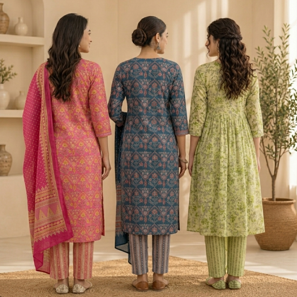 3 Pack Of Kurta With Dupatta (V-1)