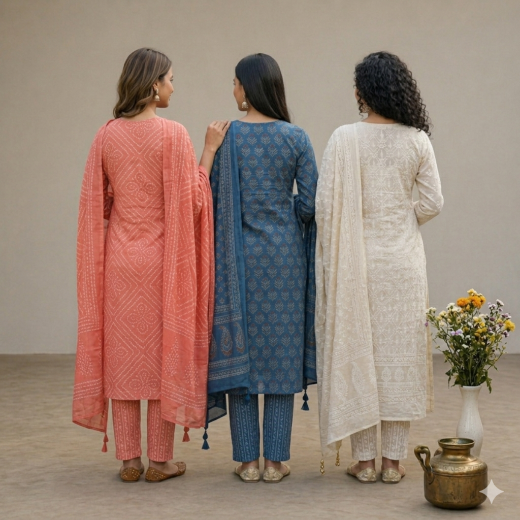 3 Cotton Kurta Set with Dupatta (CK-10)