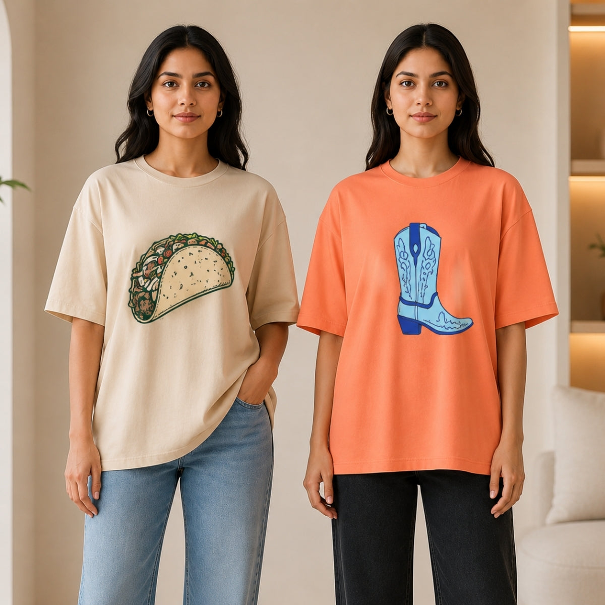 Pack of 2 Casual T-Shirts | Oversized Printed T-Shirt Combo Pack | TT-014