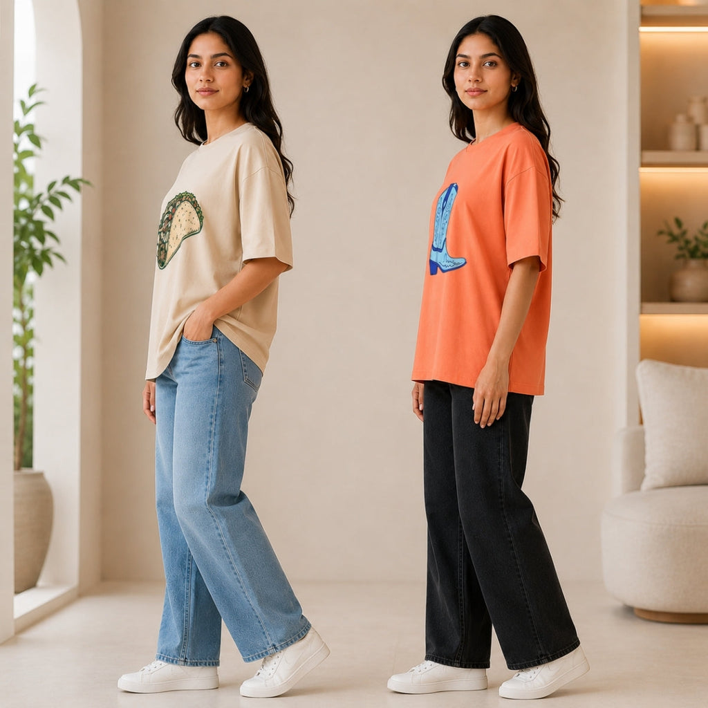 Pack of 2 Casual T-Shirts | Oversized Printed T-Shirt Combo Pack | TT-014