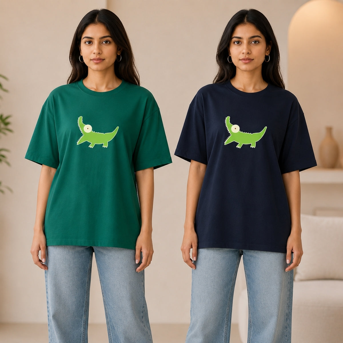 Pack of 2 Casual T-Shirts | Oversized Printed T-Shirt Combo Pack | TT-013