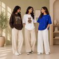 Pack of 3 Women Cotton T-Shirt Trouser Set (T-12)
