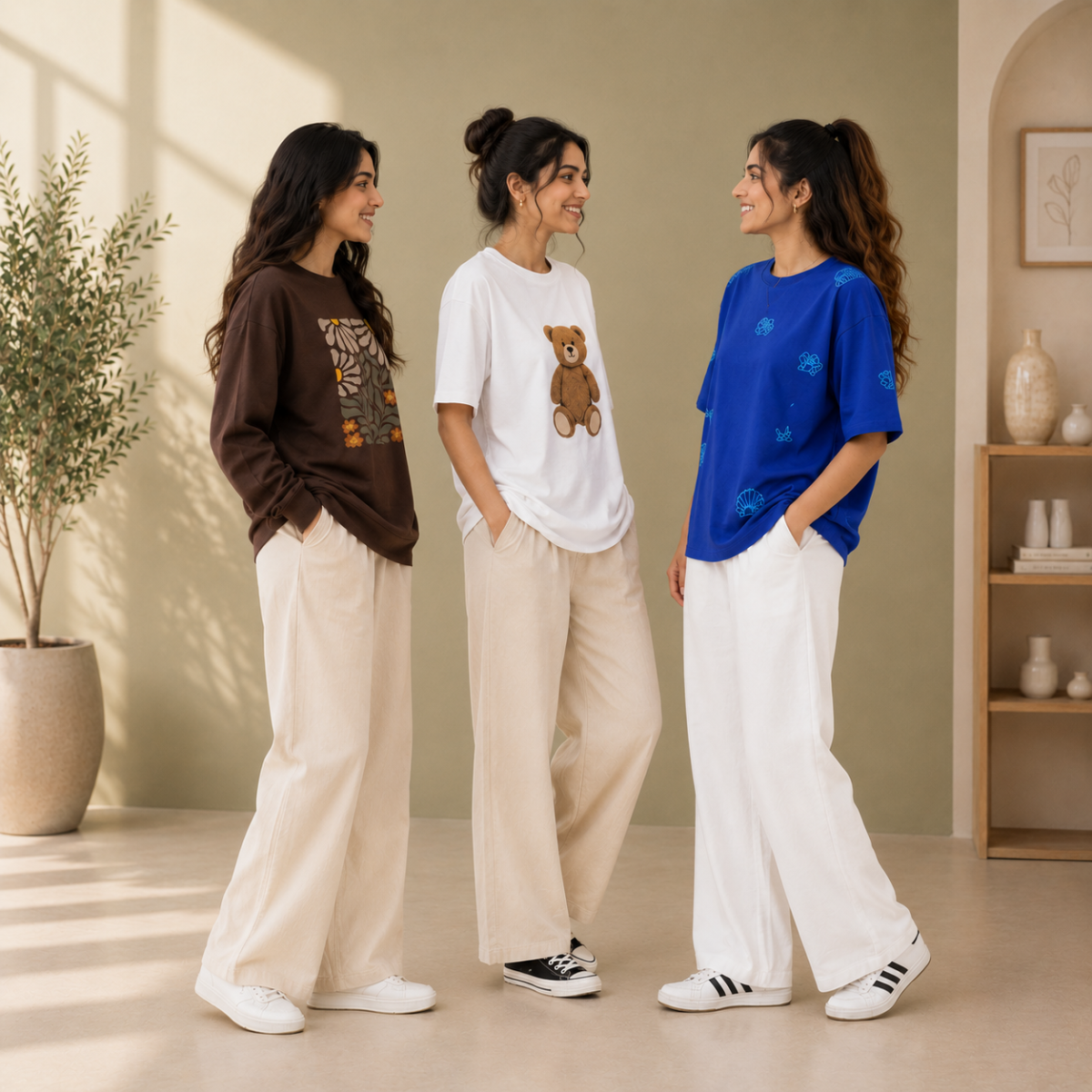 Pack of 3 Women Cotton T-Shirt Trouser Set (T-12)