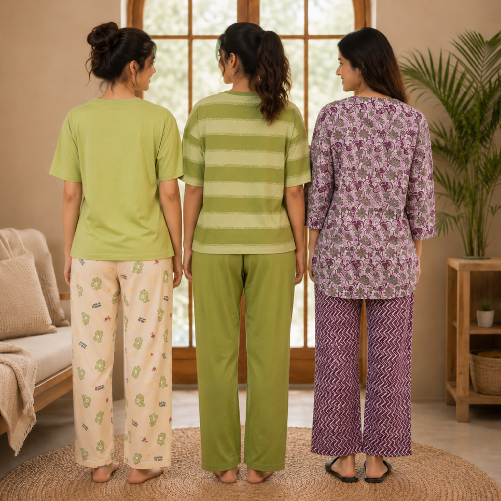 Pack of 3 Women Cotton T-Shirt Trouser Set (T-2)