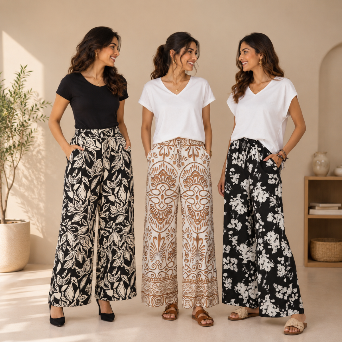 Pack of 3 Women Cotton T-Shirt Trouser Set (T-13)