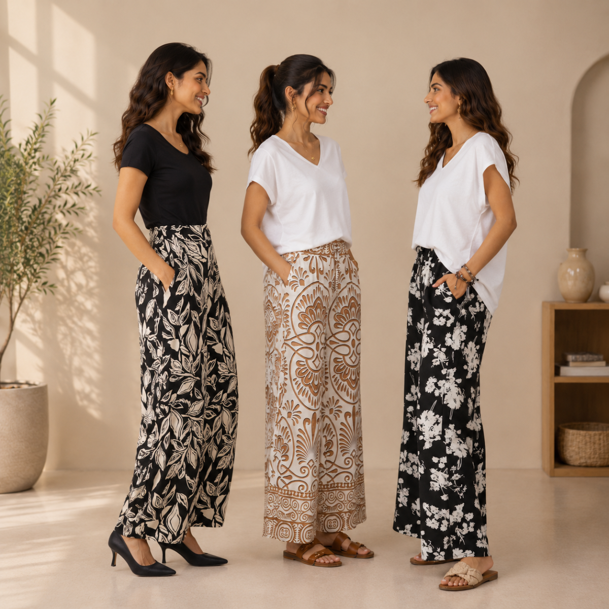 Pack of 3 Women Cotton T-Shirt Trouser Set (T-13)