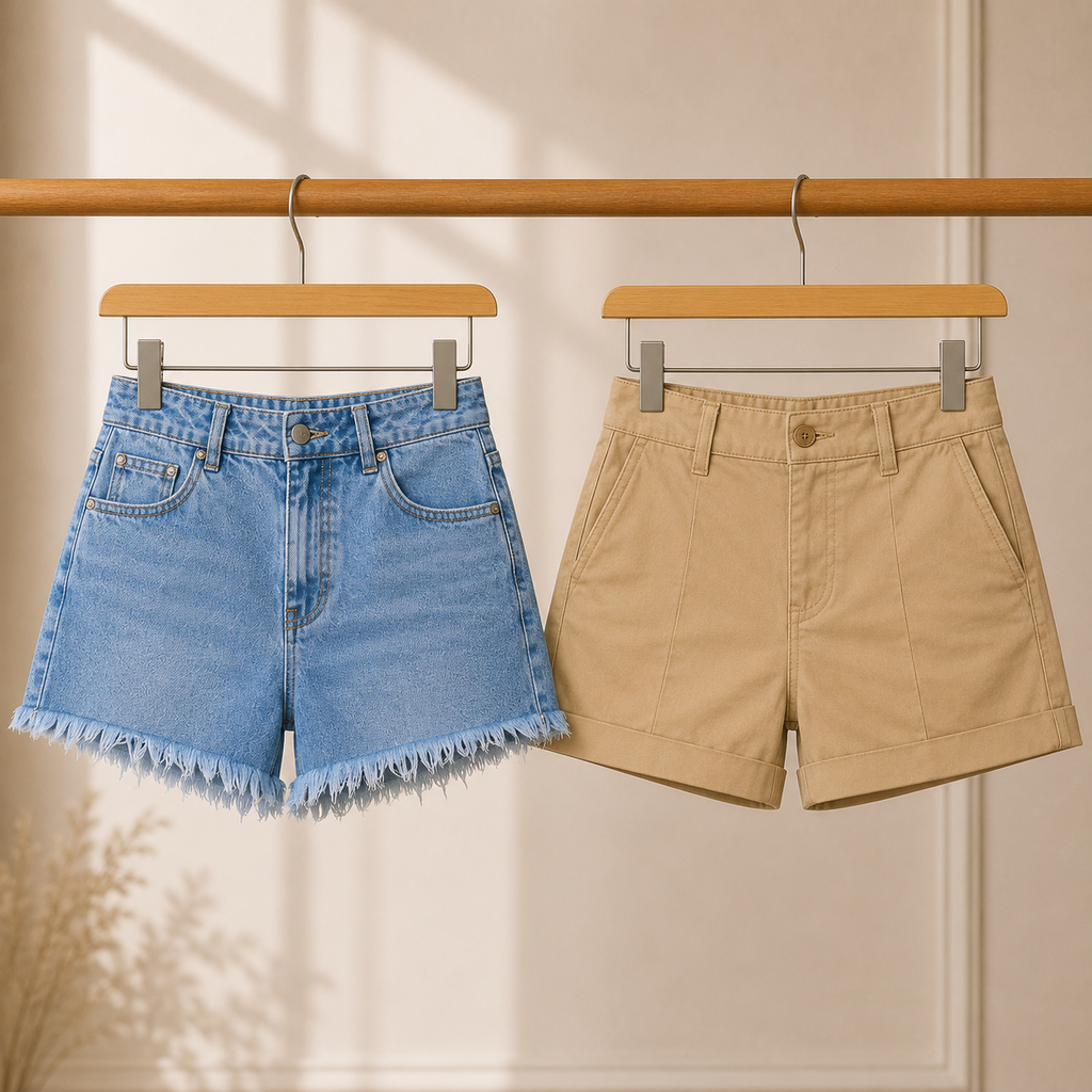 Women?s Casual Summer Shorts | Pack of 2 | High Waist Denim & Cotton Shorts Pack