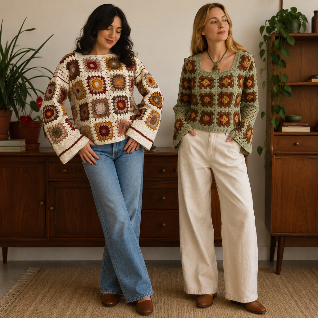 Women?s Crochet Knit Sweaters | Pack of 2 | Full Sleeve Casual Handmade Pattern Tops