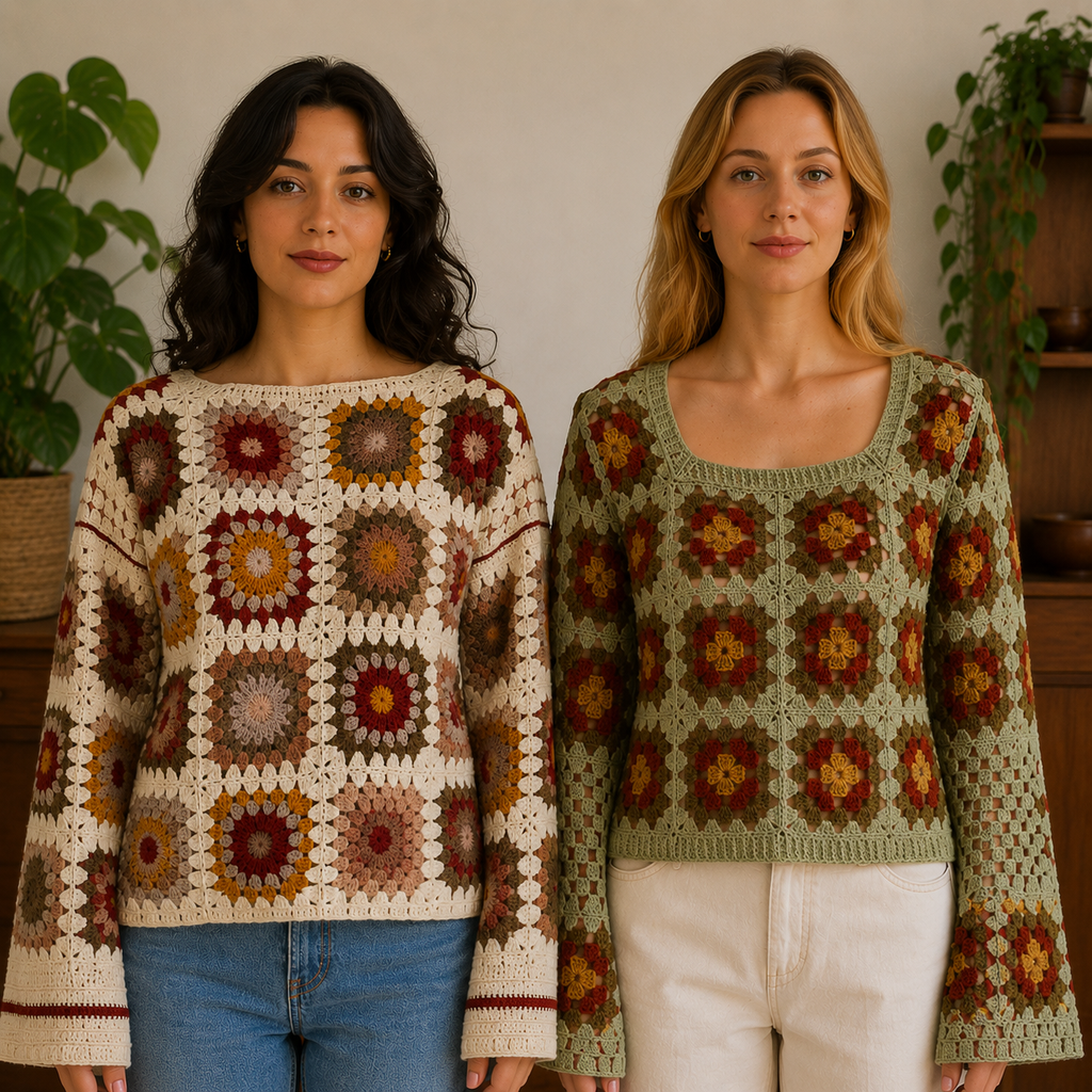 Women?s Crochet Knit Sweaters | Pack of 2 | Full Sleeve Casual Handmade Pattern Tops
