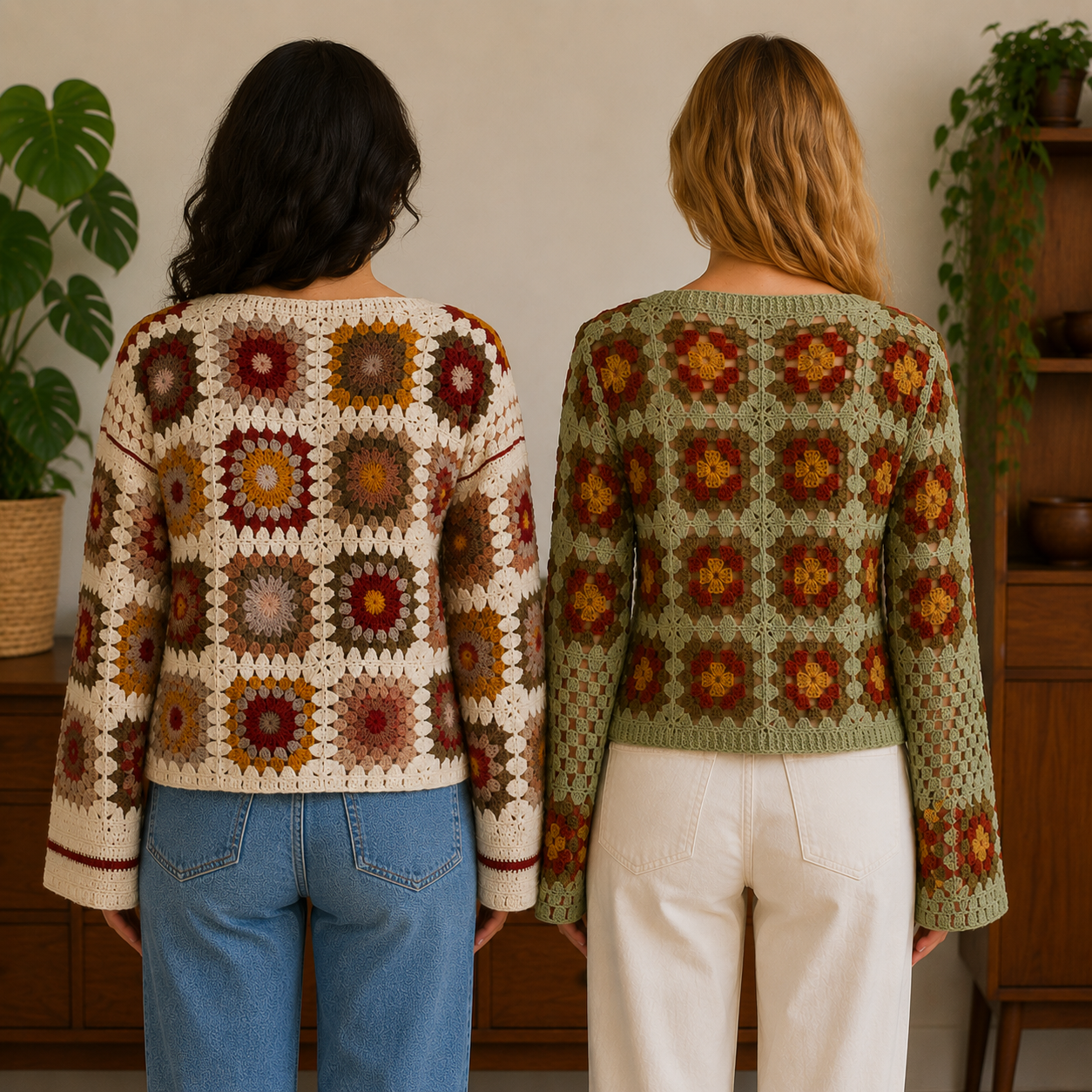 Women?s Crochet Knit Sweaters | Pack of 2 | Full Sleeve Casual Handmade Pattern Tops