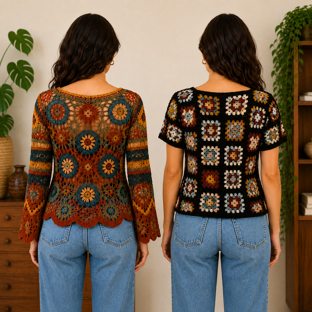 Women?s Crochet Knit Tops | Pack of 2 | Casual Patchwork Pattern Summer Wear
