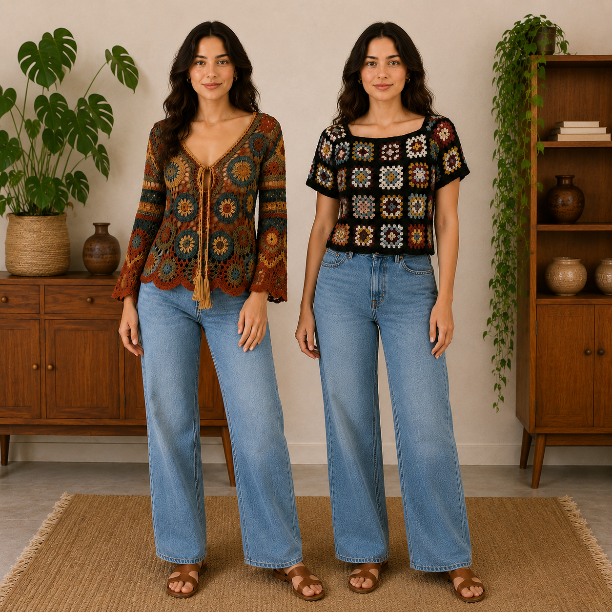 Women?s Crochet Knit Tops | Pack of 2 | Casual Patchwork Pattern Summer Wear