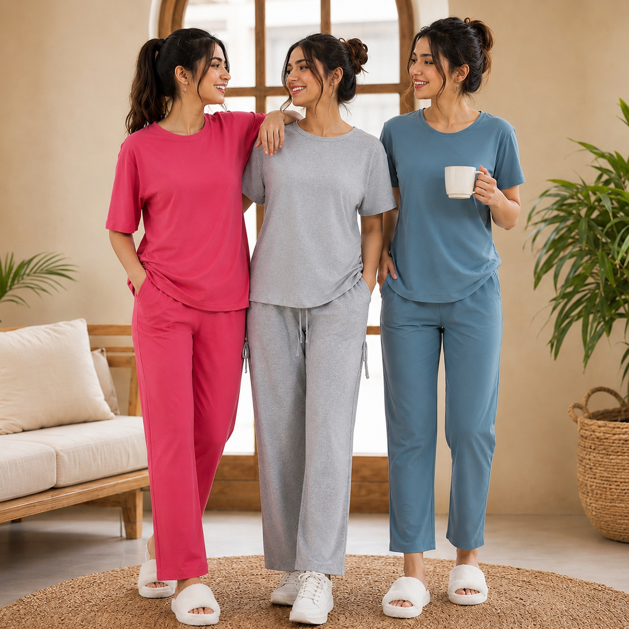 Pack of 3 Women Cotton T-Shirt Trouser Set (T-3)