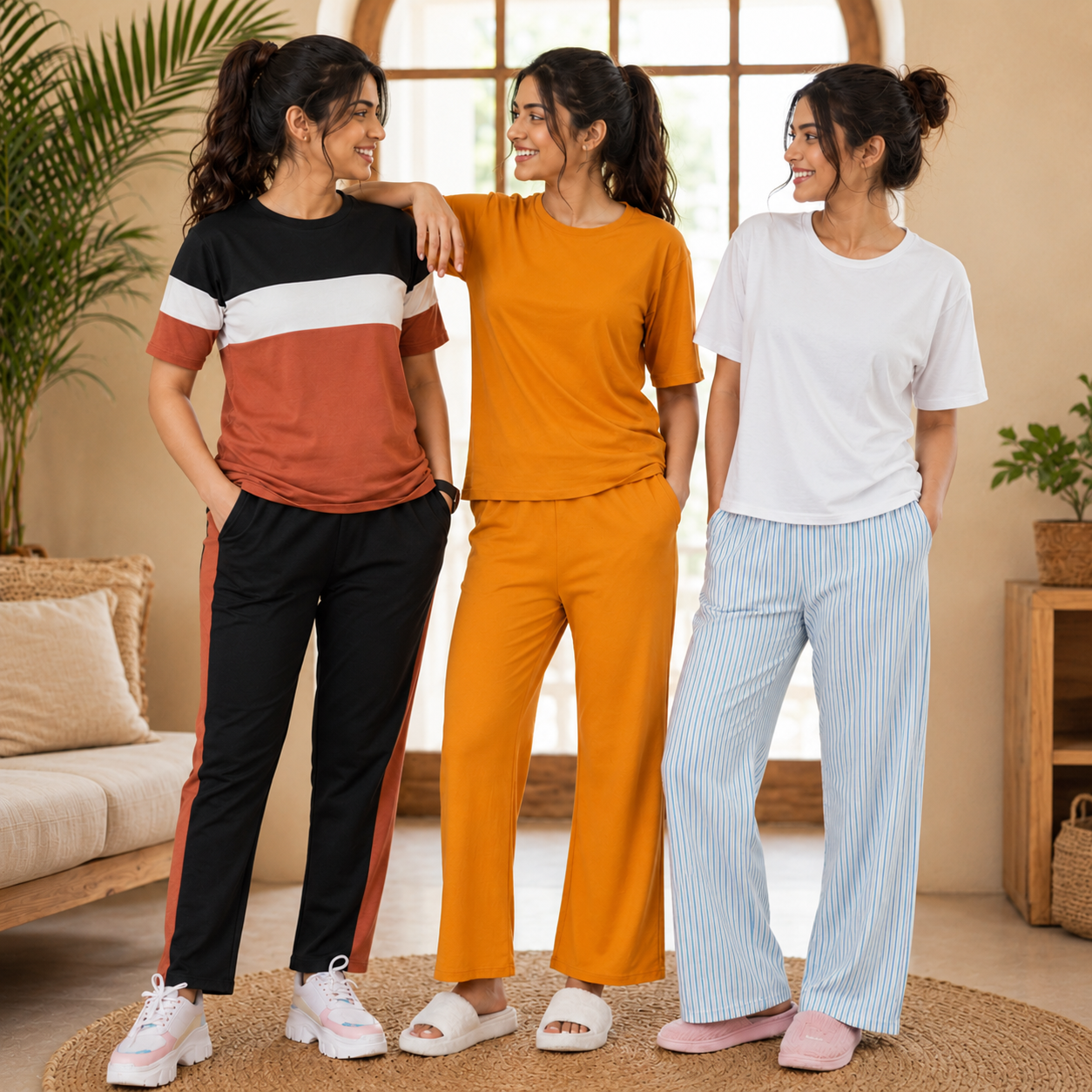 Pack of 3 Women Cotton T-Shirt Trouser Set (T-4)
