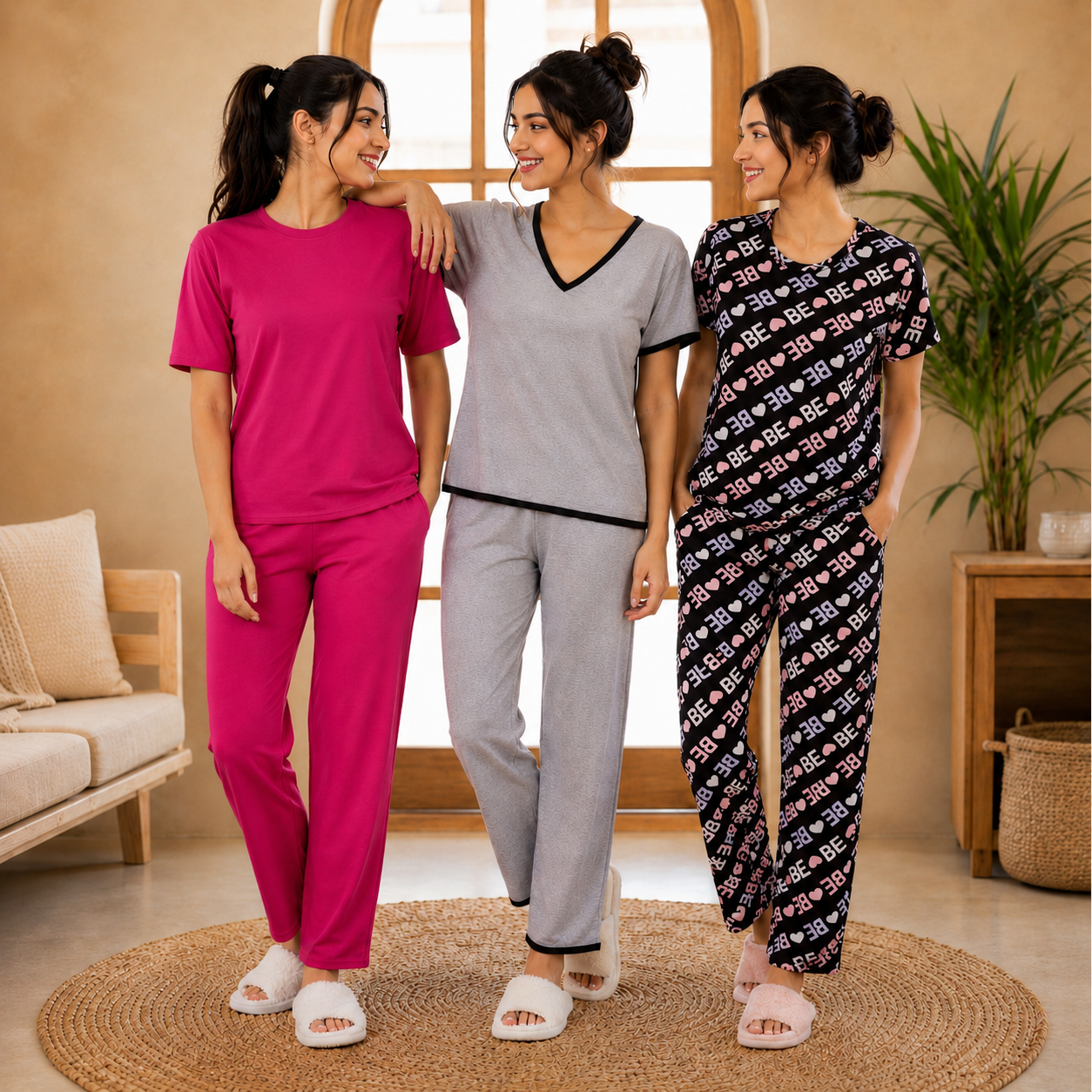 Pack of 3 Women Cotton T-Shirt Trouser Set (T-5)