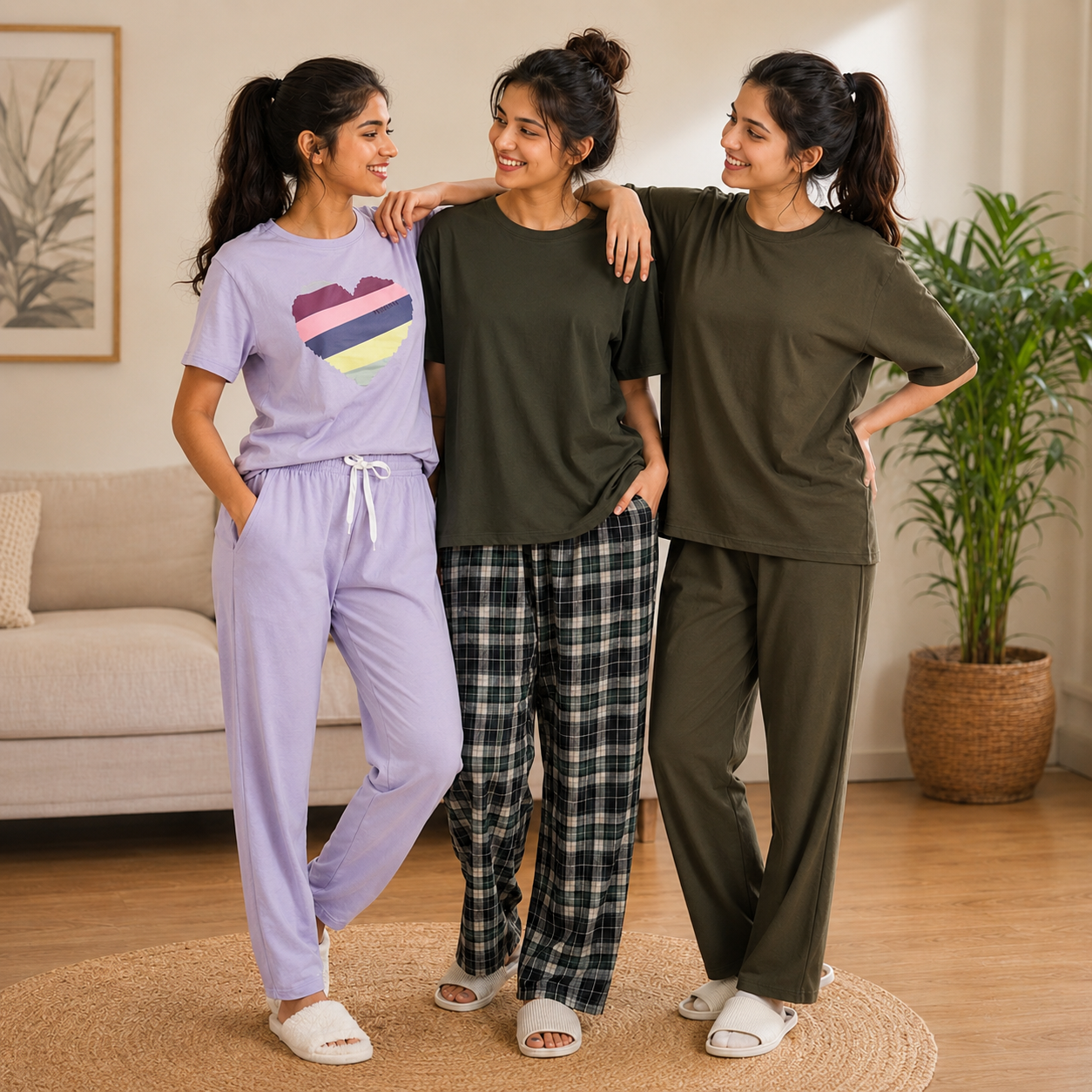 Pack of 3 Women Cotton T-Shirt Trouser Set (T-9)