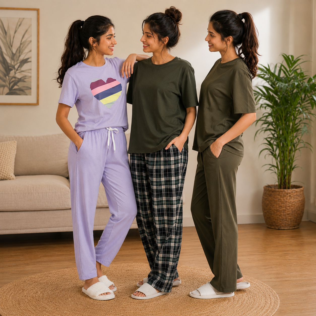 Pack of 3 Women Cotton T-Shirt Trouser Set (T-9)