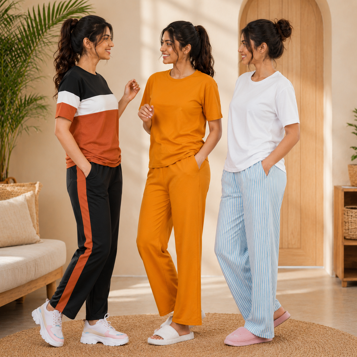 Pack of 3 Women Cotton T-Shirt Trouser Set (T-4)