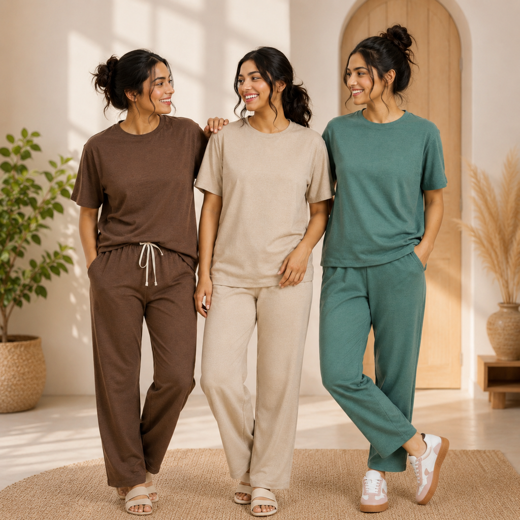 Pack of 3 Women Cotton T-Shirt Trouser Set (T-1)
