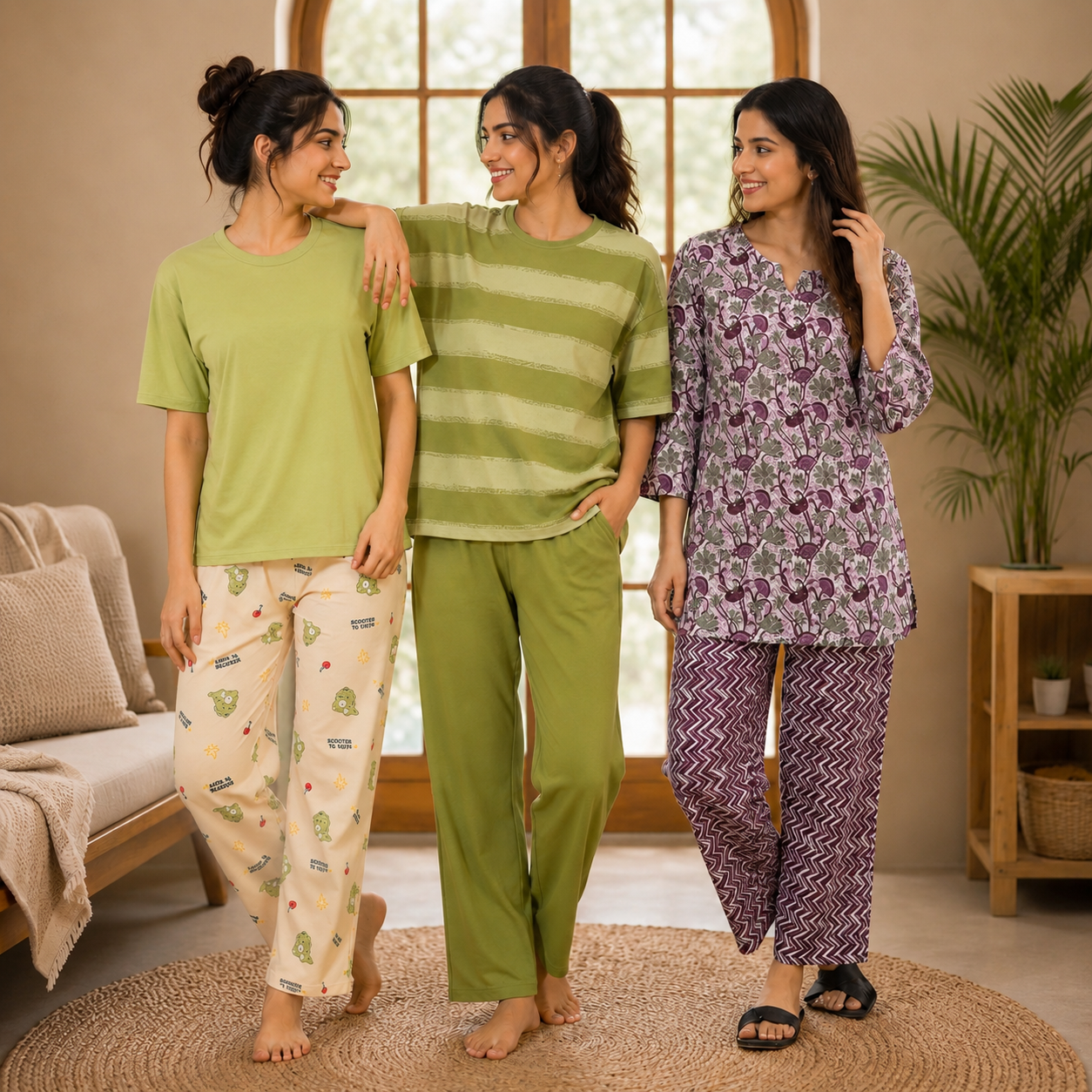 Pack of 3 Women Cotton T-Shirt Trouser Set (T-2)