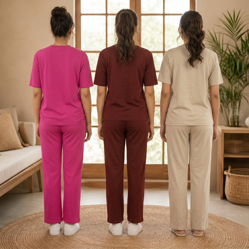 Pack of 3 Women Cotton T-Shirt Trouser Set (T-10)