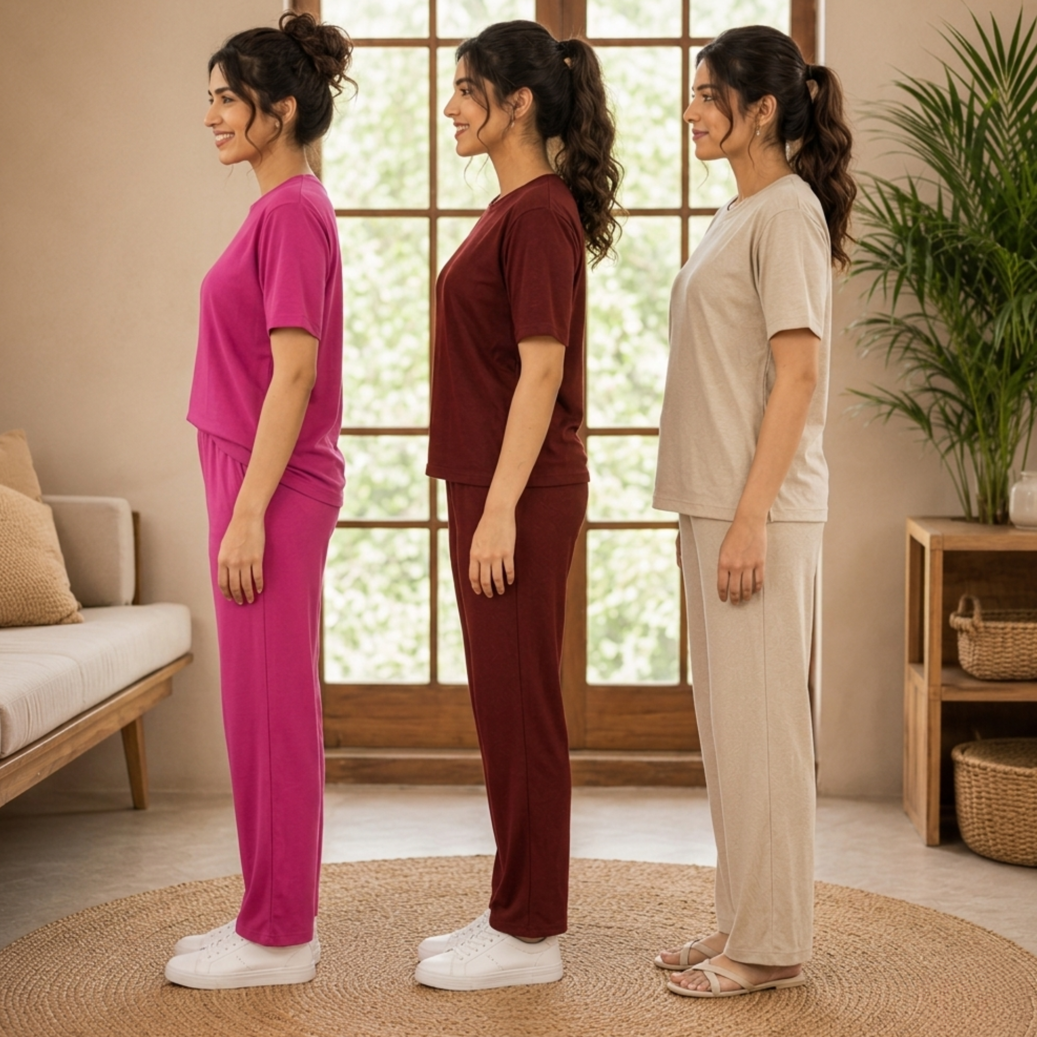 Pack of 3 Women Cotton T-Shirt Trouser Set (T-10)