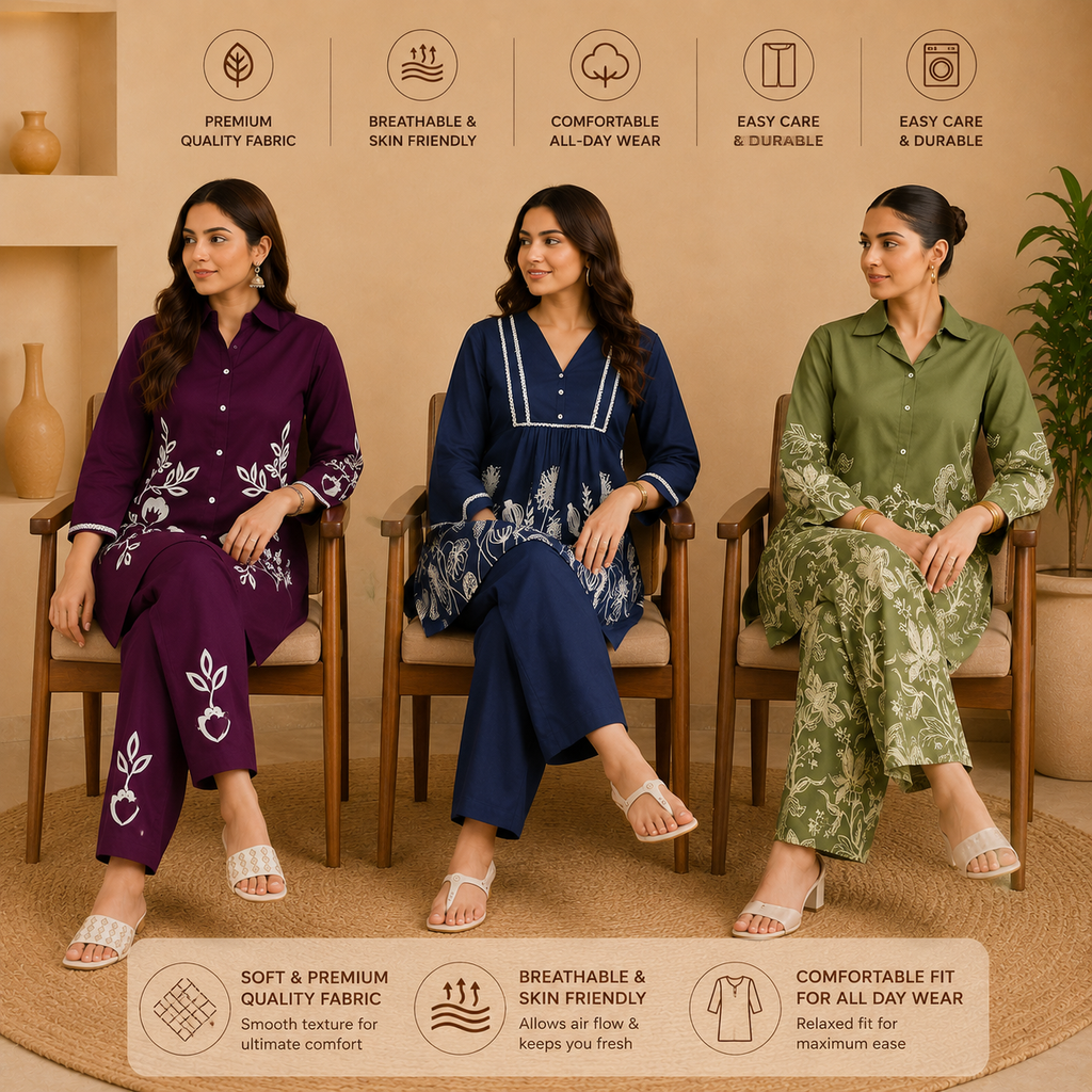 Women?s Printed Co-Ord | Pack of 3 | Casual Ethnic Fusion Wear